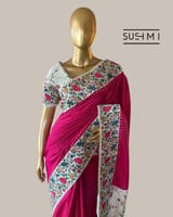 Pink Kanchi Soft Silk Saree With Petite Point Embroidered Border Pallu & Blouse SS50143