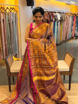 Purple Tissue Patan Patola Saree with Elephant and Parrot Patola Borders SS50348