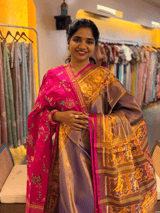 Purple Tissue Patan Patola Saree with Elephant and Parrot Patola Borders SS50348
