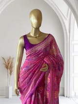 Pink Real Zari Jamdani Saree