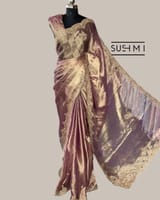 Purple Tissue Saree with handwork border and blouse