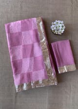 Pure Gorgette Saree in Checks Pattern , Allover Seuence & Hemlined Wth Gota lace SS5069