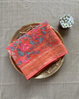 Orange Real Zari  Banarasi Cotton Jamdani Saree