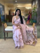 Rose Pink Pure Organza Saree with one of a kind Tissue Applique work allover SS50333