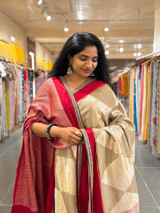 Tussar Gorgette Saree With Self Tissue & Pure Mashru and Sabhya Sachi  Borders