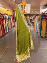 Moong Dal Green Pure Gajji Silk Kutch Bandhej Saree with Parsi Gara Embroidery SS50487
