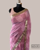 Pure Gorgette Saree in Checks Pattern , Allover Seuence & Hemlined Wth Gota lace SS5069