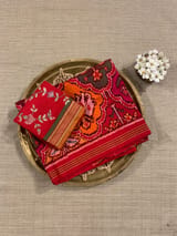 Orange , Red & yellow Combo Pure Patan Patola Saree With Allover Creeper Design