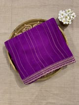 Purple Chinnon Saree Wth Sabhya Borders & Heavy embroidered Blouse SS50586