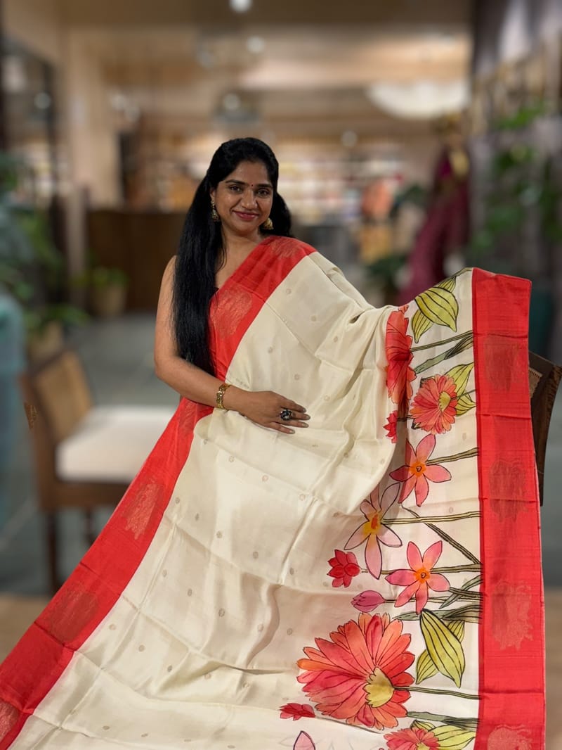 Ivory Kanchi Soft Silk with beautiful Handpainted style Skirt Border Print SS50504