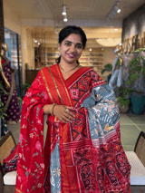 Light Blue and  Red Combo Pure Patan Patola Saree with Unique Concept Body SS50353