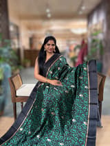 Black Kanchi Soft Silk with Allover Batik Print SS50506