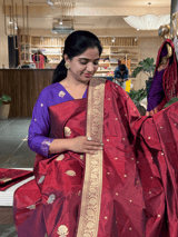 Meroon Katan Silk  3 pc Suit Set with  kaduwa weaving SS50595