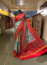 Light Blue and  Red Combo Pure Patan Patola Saree with Unique Concept Body SS50353