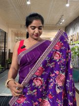 Purple Chinnon Saree Wth Sabhya Borders & Heavy embroidered Blouse SS50586