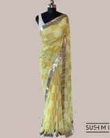 Pure Gorgette Saree in Checks Pattern , Allover Seuence & Hemlined Wth Gota lace SS5066