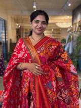 Orange , Red & yellow Combo Pure Patan Patola Saree With Allover Creeper Design