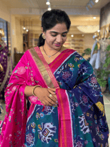 Navy Blue and Peacock Combo Pure Patan Patola Saree