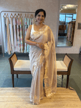 Baby Pink Mul tissue Saree with Tissue cutwork applique work border SS50444
