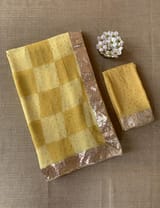 Pure Gorgette Saree in Checks Pattern , Allover Seuence & Hemlined Wth Gota lace SS5066
