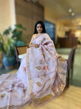 Lilac Pink Pure Organza Saree with one of a kind Tissue Applique work allover SS50330