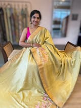 Pale Gold Green Kanchi Silk Saree in With  Parsi Gara  Embroidered Border SS50138