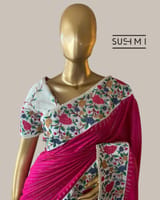Pink Kanchi Soft Silk Saree With Petite Point Embroidered Border Pallu & Blouse SS50143