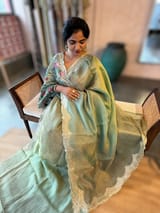 Ombre Dyed Crush Tissue Saree With Pitawork Border & Petite Point Embroidered BP