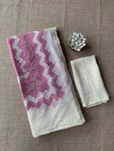Dusty Pink Pure Gorgette Saree With Zigzag Pattern Sequnce Border SS5072