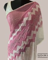 Dusty Pink Pure Gorgette Saree With Zigzag Pattern Sequnce Border SS5072