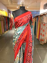 Light Blue and  Red Combo Pure Patan Patola Saree with Unique Concept Body SS50353