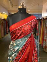 Light Blue and  Red Combo Pure Patan Patola Saree with Unique Concept Body SS50353