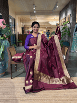 Winish Browm Pure Handloom Katan Silk  3 pc Suit Set with  kaduwa weaving SS50571