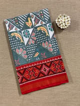 Light Blue and  Red Combo Pure Patan Patola Saree with Unique Concept Body SS50353