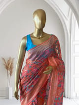Orange Real Zari  Banarasi Cotton Jamdani Saree