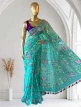 SeaGreen Real Zari Jamdani Saree