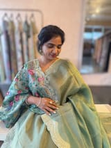 Ombre Dyed Crush Tissue Saree With Pitawork Border & Petite Point Embroidered BP