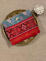 Light Blue and  Red Combo Pure Patan Patola Saree with Unique Concept Body SS50353