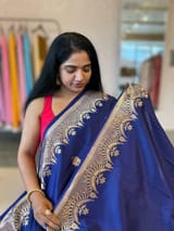 Midnight Blue Banarasi Poona Silk Saree with Open Borders & Kaduwa Weaving SM2513