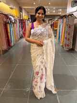 Designer Gorgette Saree with Chantilly lace for Pallu in Half and Half style