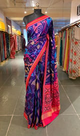 Purplish Blue and Reddish Pink Patan Patola Saree with Statement Swan Pattern SS50352