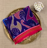 Purplish Blue and Reddish Pink Patan Patola Saree with Statement Swan Pattern SS50352