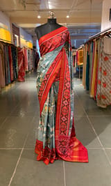 Light Blue and  Red Combo Pure Patan Patola Saree with Unique Concept Body SS50353