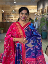 Purplish Blue and Reddish Pink Patan Patola Saree with Statement Swan Pattern SS50352