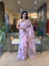 Rose Pink Pure Organza Saree with one of a kind Tissue Applique work allover SS50333