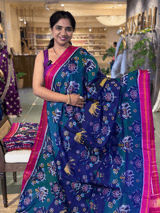 Navy Blue and Peacock Combo Pure Patan Patola Saree