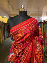 Orange , Red & yellow Combo Pure Patan Patola Saree With Allover Creeper Design