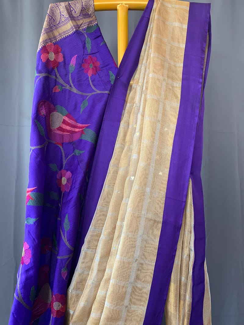 Designer Pure Handloom Gold tissue saree with kanchi petite point work blouse SS50447