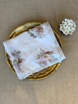 White Pure Chinnon Satin Crepe Saree With Floral Print & Handwork Borders