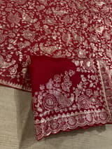 Meroonish Red  Pure organza Saree with pita emb SS50309